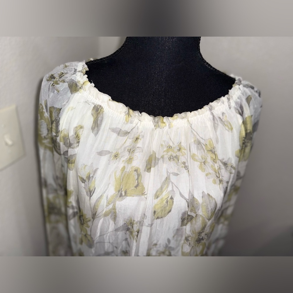 Rosemarine 100% Silk Floral Balloon Hem Blouse Made in Italy- Size Medium - Picture 3 of 11